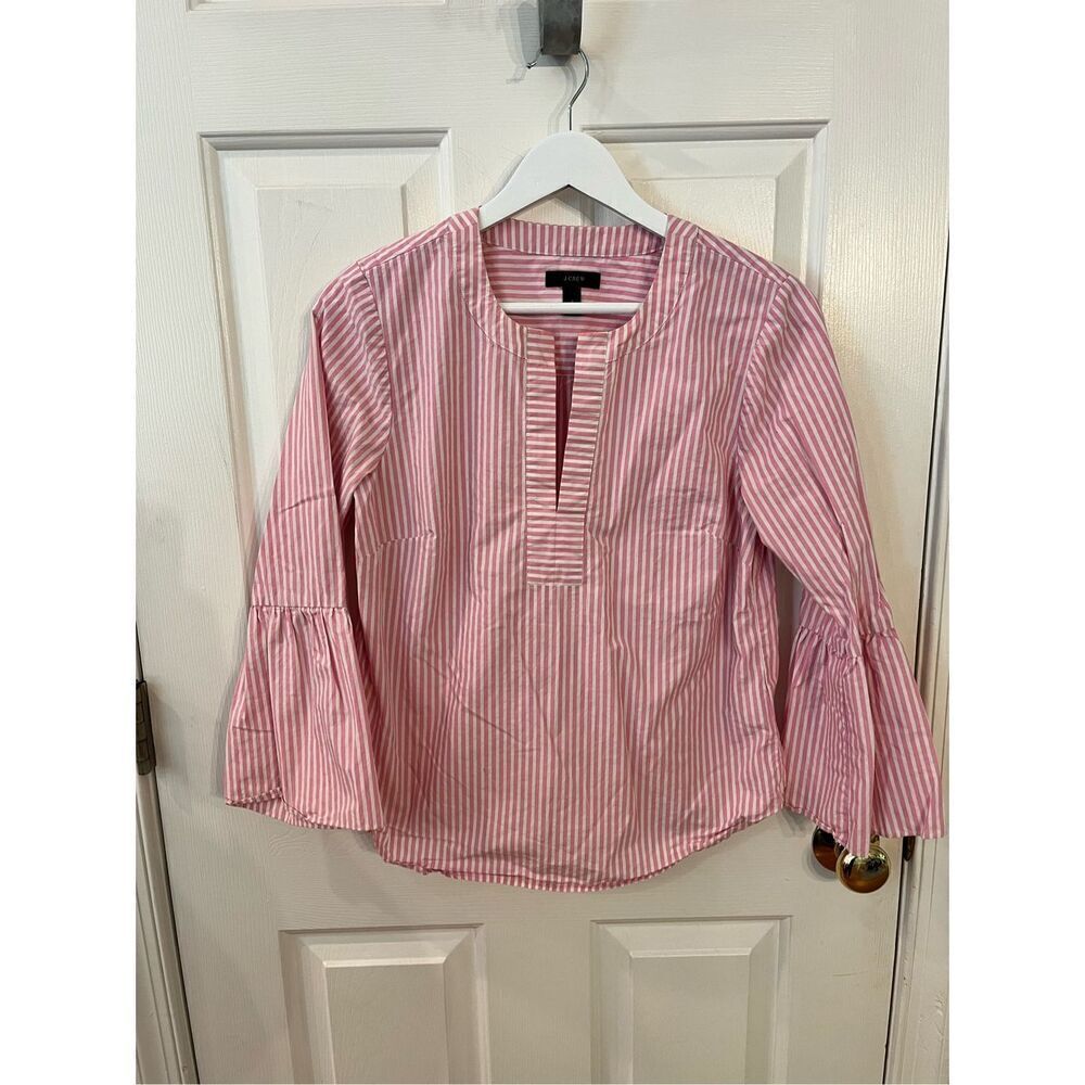 J. Crew Pink & White Bell Sleeve Tunic Top sz 2 EUC